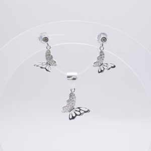 Conjunto de Aritos Mini Punto de Luz y Mariposas Pendientes y Dije