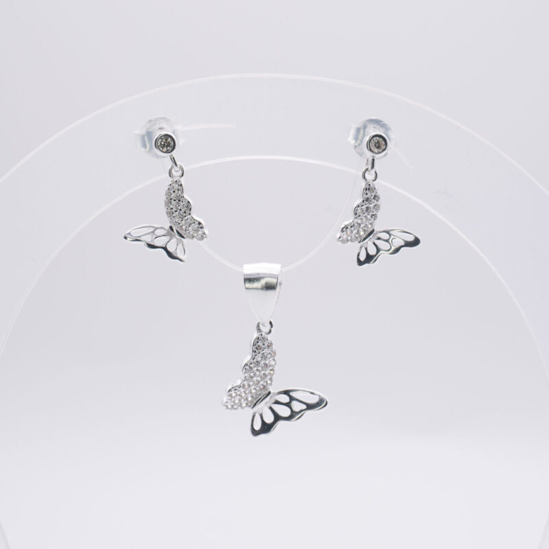Conjunto de Aritos Mini Punto de Luz y Mariposas Pendientes y Dije