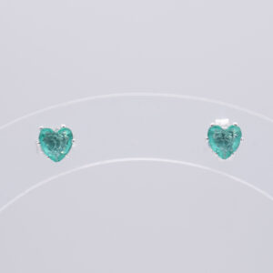 Aritos Pedestal Circonitas Corazón Color Agua Marina