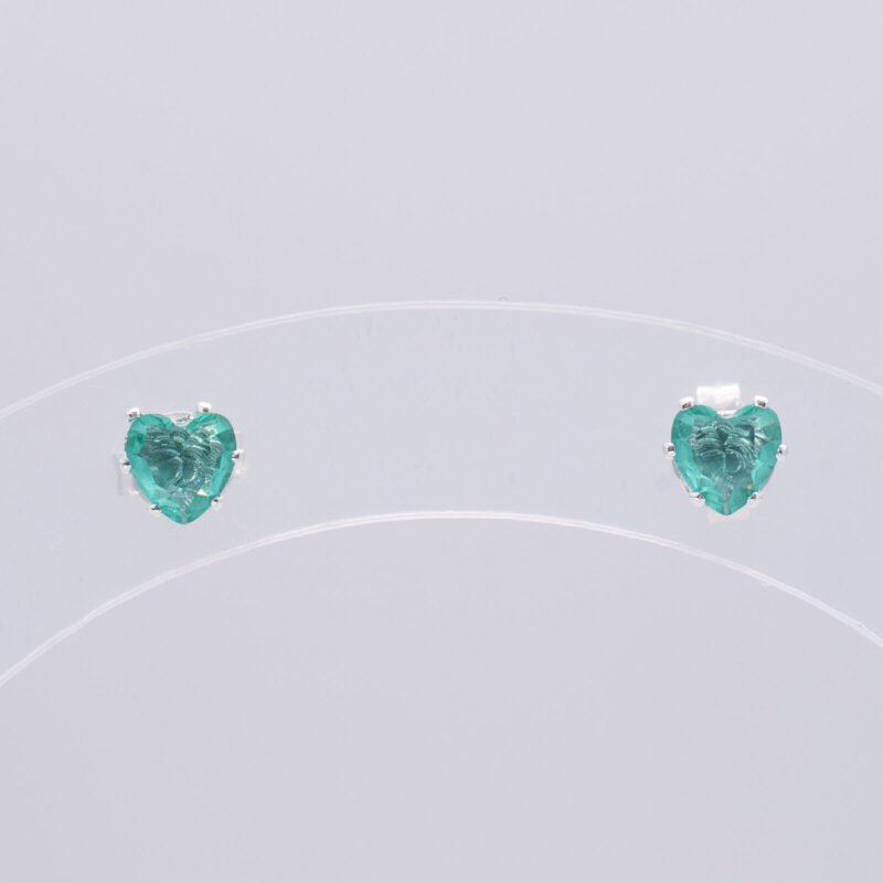 Aritos Pedestal Circonitas Corazón Color Agua Marina