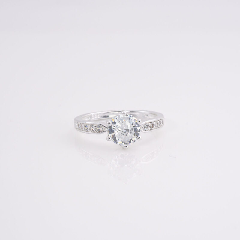 Anillo Cintillo de Circonitas Solitario en Centro Pedestal 6 Agarres T.20