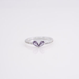 Anillo Cintillo de Circonitas Delgado Dos Petalos de Circonita Morado T.13,5