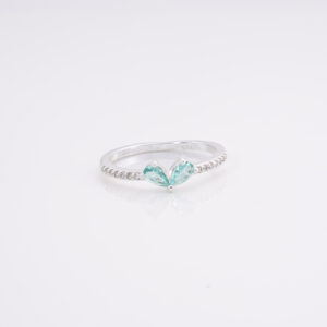 Anillo Cintillo de Circonitas Delgado Dos Petalos de Circonita Agua Marina T.15,5