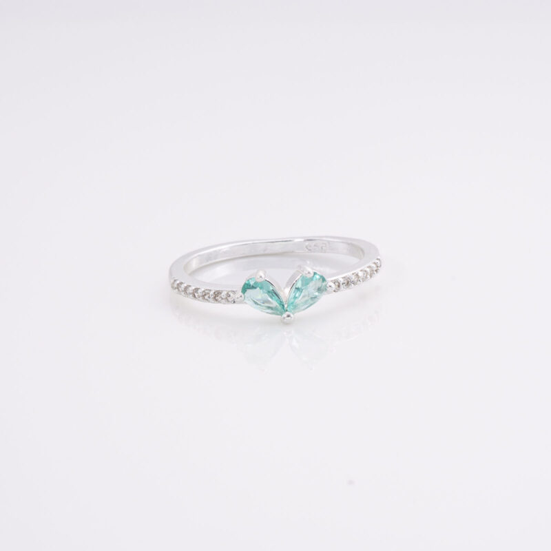Anillo Cintillo de Circonitas Delgado Dos Petalos de Circonita Agua Marina T.15,5