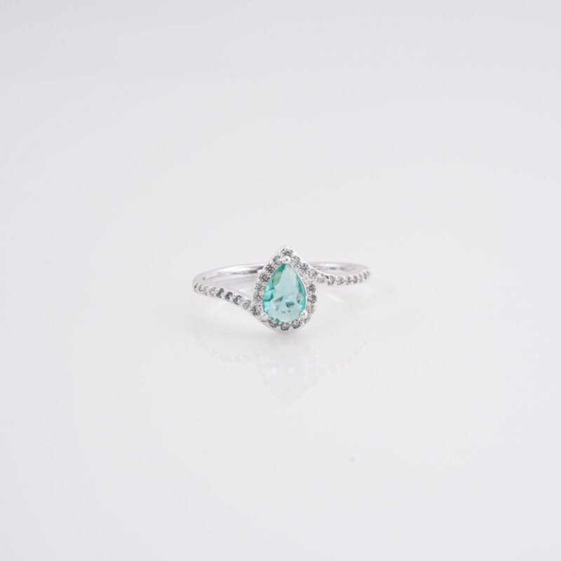 Anillo Gota de Agua, Circonita Agua Marina, Rodeado de Pequeñas Circonitas Blancas T.16,5